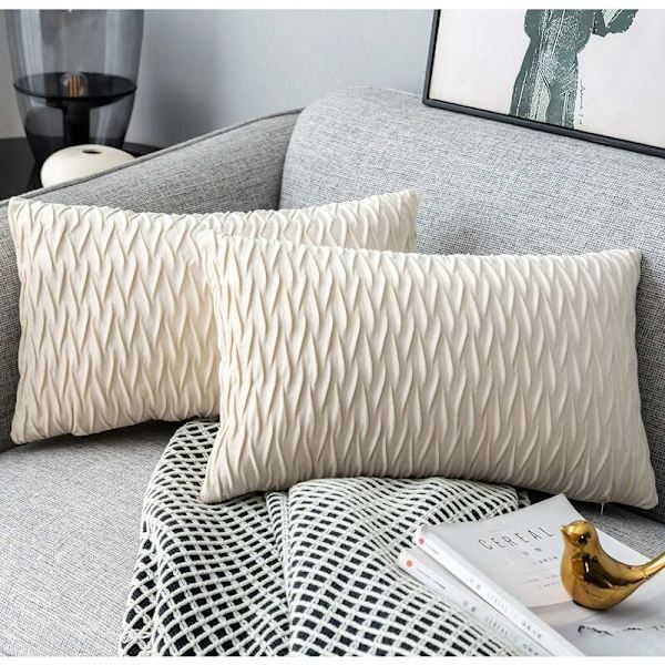 Fløjls pudebetræk 30x50cm til stue sofa, sæt med 4 ensfarvede firkantede pudebetræk soveværelse dekoration, hvid KLB