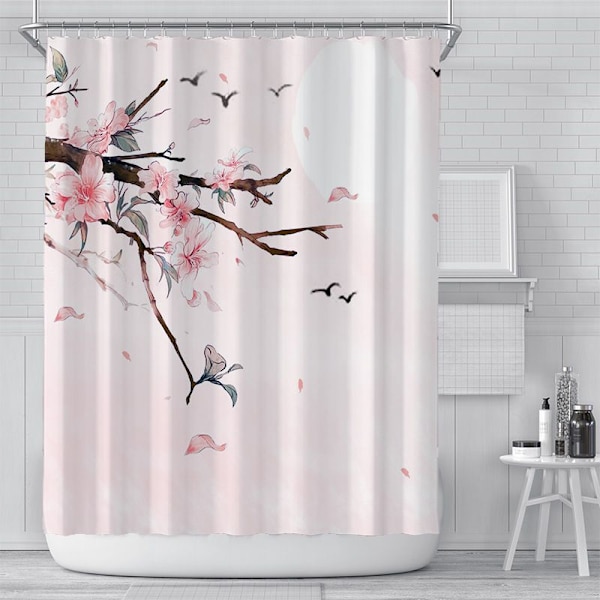 Et sæt (180 cm × 180 cm) bruseforhæng skimmelbestandigt sommerfugl stof badeforhæng til kvinder og mænd med 12 kroge vaskbare hurtigtørrende gardiner