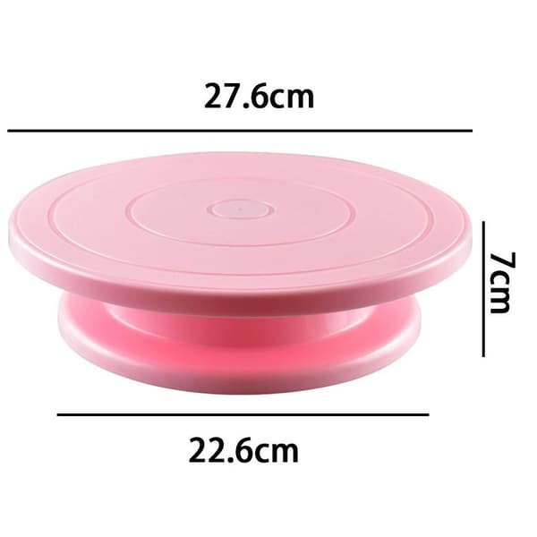 Roterende kakeplate med jevnere, rett og offset-spatel i rosa