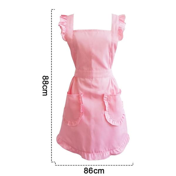 Justerbar Retro Ruffle Forklæde med Lommer Størrelse S til Plus Størrelse Pink