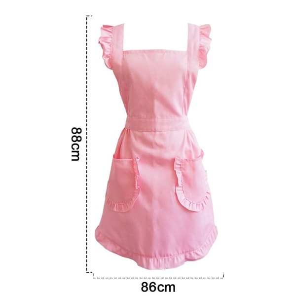 Justerbart retro-volangförkläde med fickor storlek S till plus size rosa