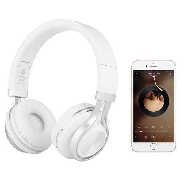 Bluetooth-hörlurar, hopfällbara, trådlösa vita