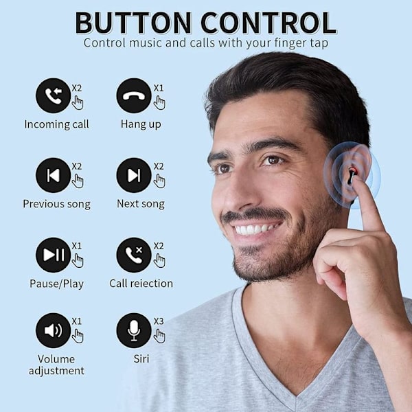 Trådløse Bluetooth 5.0 in-ear-hovedtelefoner, IPX7 vandtætte, sort rød