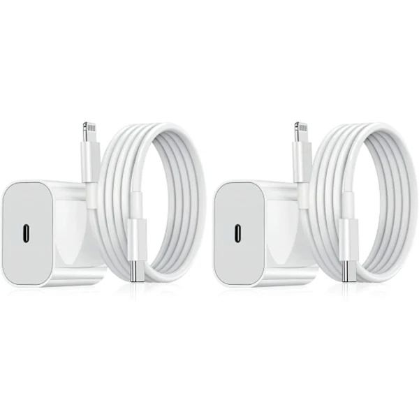 Kompatibel med iPhone-laddare - Snabbladdare - Adapter Vit + 2m Datakabel 20W Vit