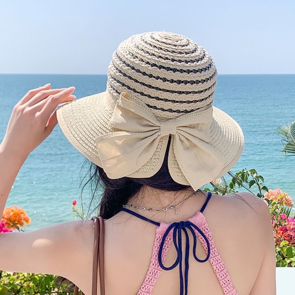 58-60cm hat circumference, straw hat, women's summer bow, hollow mesh sun protection KLB