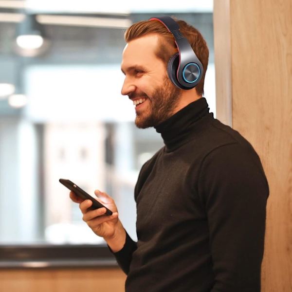 Bluetooth over-ear-hovedtelefoner, stereo dyb bas, blød sort rød