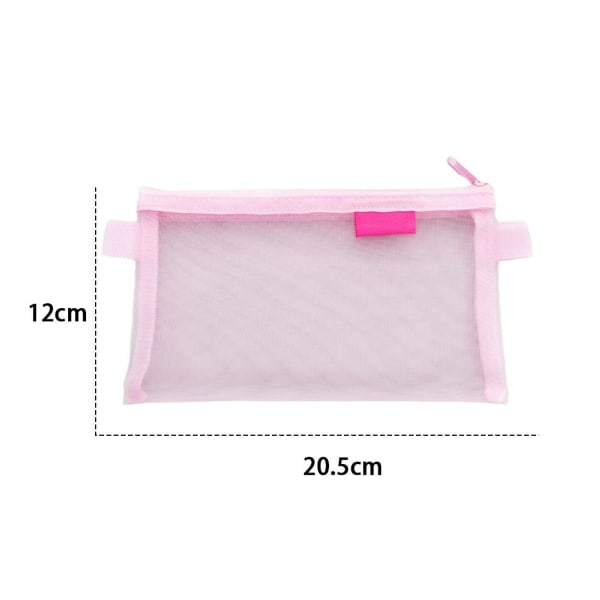 Multifunktionel Mesh Pen Bag Penalhus Makeup Værktøjstaske Pink KLB