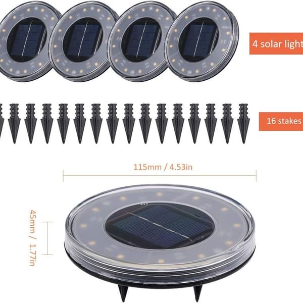 LED solcelle gulvlampe 4-pakning, 12 LED solcelle utendørsbelysning, vanntett KLB