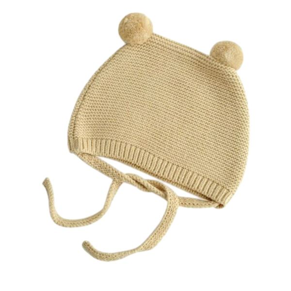 Baby virkad mössa Toddler söt björn öra mössa Toddler pojkar flickor beige KLB