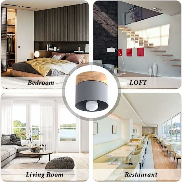 Designpendellampa Vardagsrum Kök Inredning Belysning Pendlar Modern Sovrum Industriell LED-krona Tillverkad av Järn och Trä (Grå) KLB
