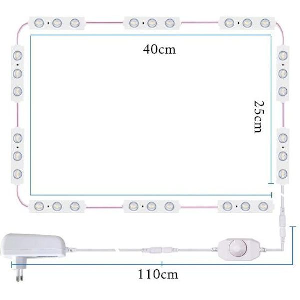 LED-speilbelysning, dimbar speilbelysning med 60 LED-er, 10 fot lang
