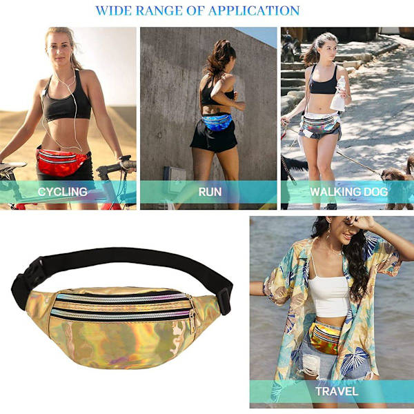 Bältesväskor för kvinnor Festival Party Rave Shiny Gold Fanny Pack