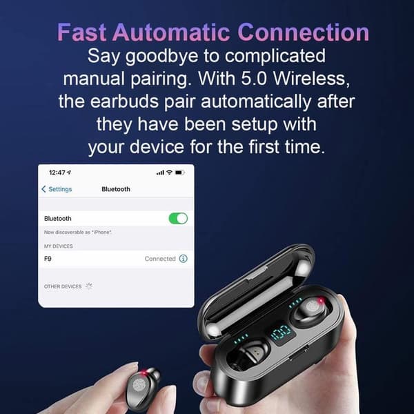 Trådløse Bluetooth 5.1 Oppladbare Vanntett IPX5 Ørepropper Svart