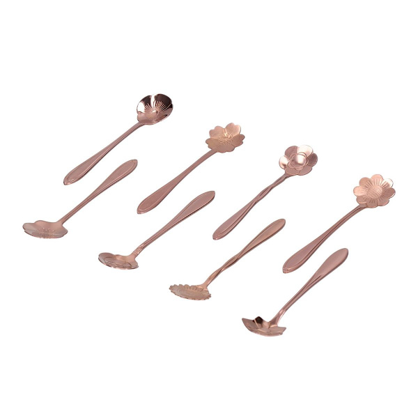 Pakke med 8 blomsterdesign gullbelagt rustfritt stål kaffeskjeer KLB