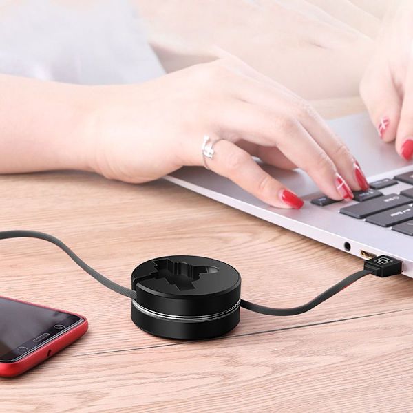 Multi Ladningskabel, 3 i 1 Retractable USB-kabel med Sort