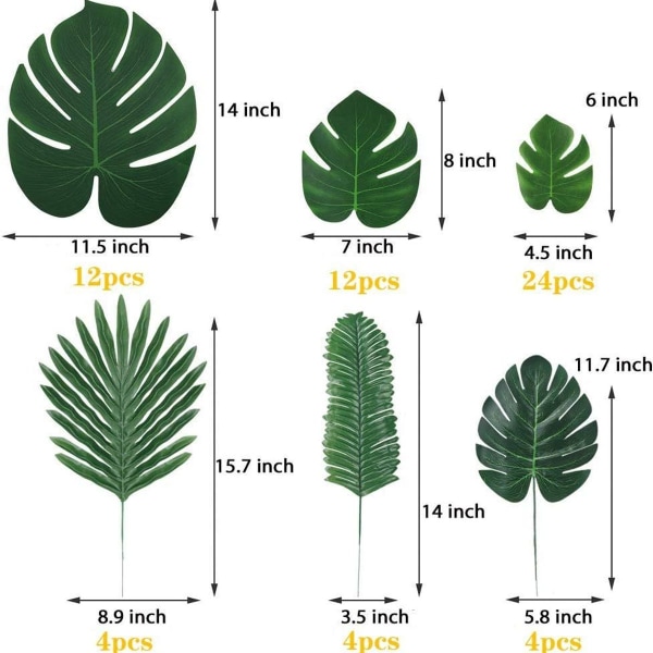 Set med 60 konstgjorda tropiska palmblad Monsterablad med KLB