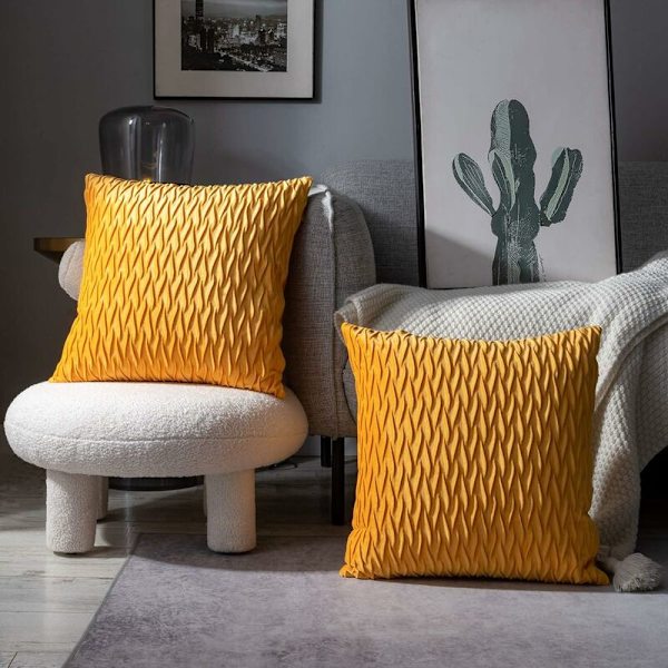 Fløyel putetrekk 45x45cm for stue sofa, sett med 6 ensfargede firkantede putetrekk soveromsdekorasjon, gul KLB