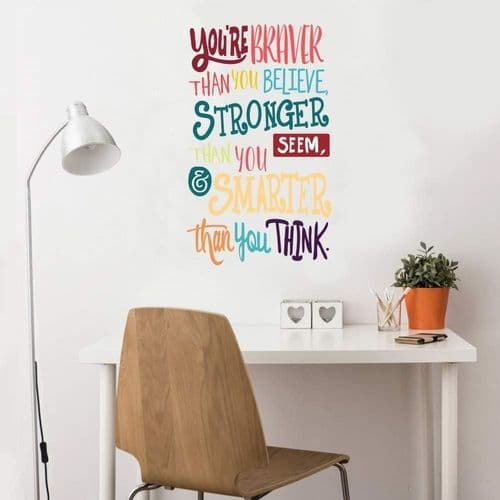 Fargerik inspirerende sitat veggdekor - Du er modigere enn du tror, sterkere