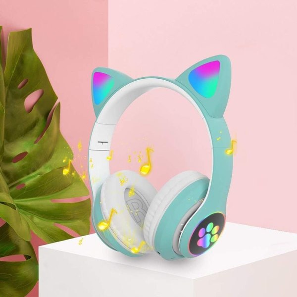 Children's headphones cat ears LED lighting Bluetooth green