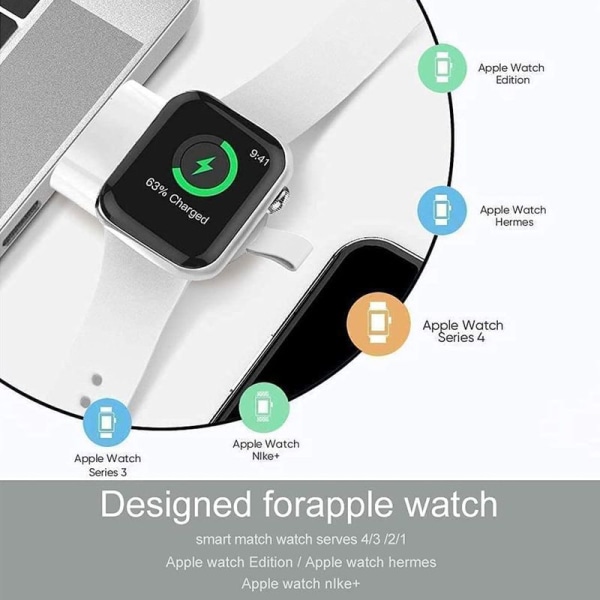 Lader for Apple Watch, iwatch Series 6/5/4/3/2/1/SE, med hvit hengespenne