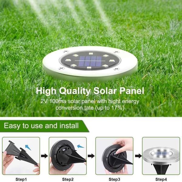 Solcelled Jordlys, 8 LED Disklys Forbedrede Udendørs Have Lys KLB
