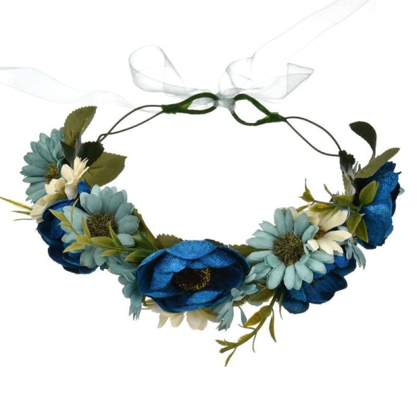 Blomsterkrone Boho Blomster Hodebånd Hårkrans Blomster Hodeplagg Blå