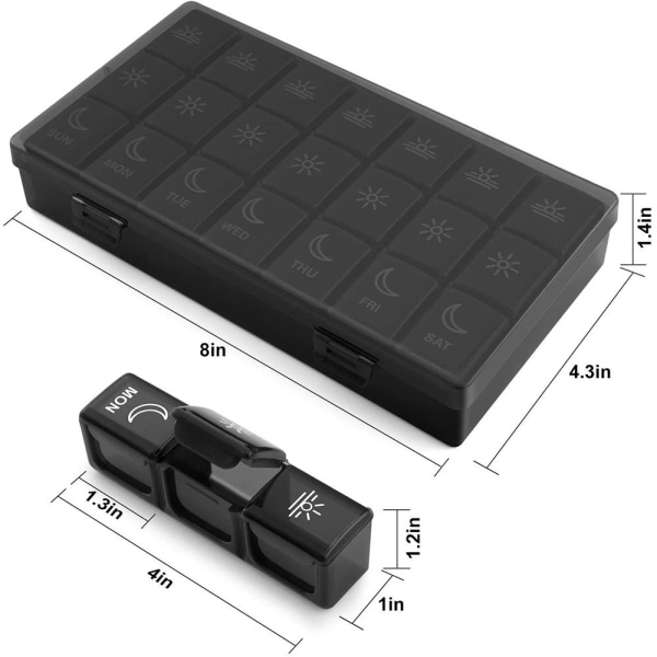 Fransk veckopillerlåda morgon middag på kvällen(Svart-FR),stora medicinpillerförpackningar 7 dagar 3 fack Veckopillerlåda 3 gånger per dag