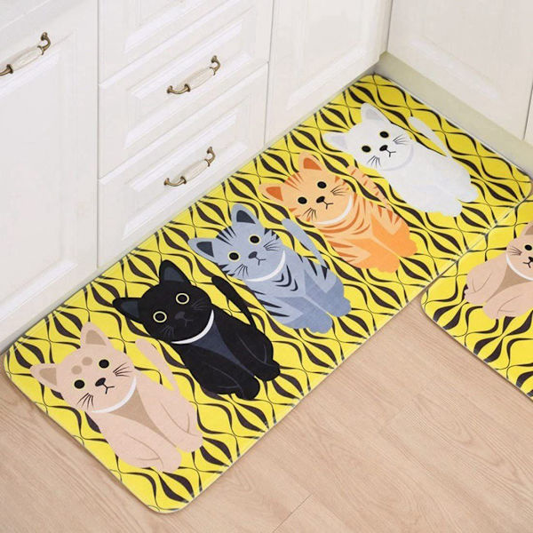 Halksäker Köksmatta Absorberande Badmatta Framför Handfat Dekorativ Flanell Tvättad Matta för Vardagsrum Sovrum Badrum Gul Kattunge 50 * 80cm