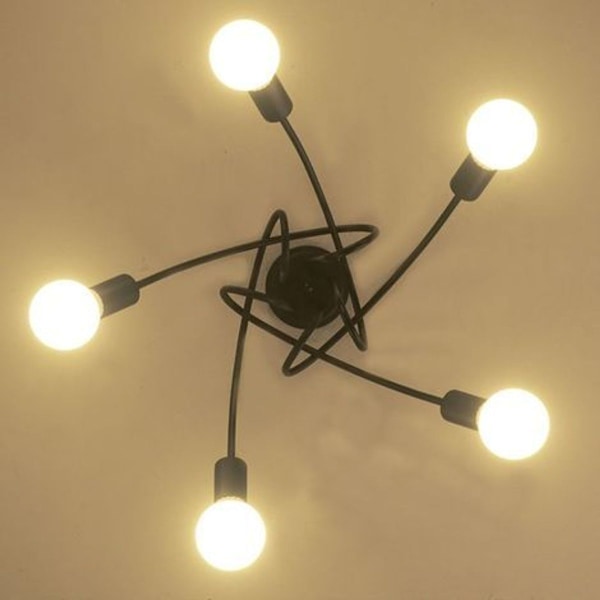 Edison Taklampe 5 Hoder Metall Svart Vintage E27 Stue KLB