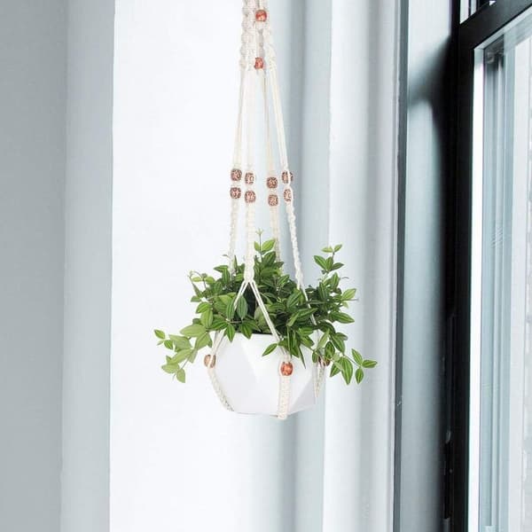 3-pack macramé krukväxthängare och 3 krokar för inomhus- och utomhusbruk