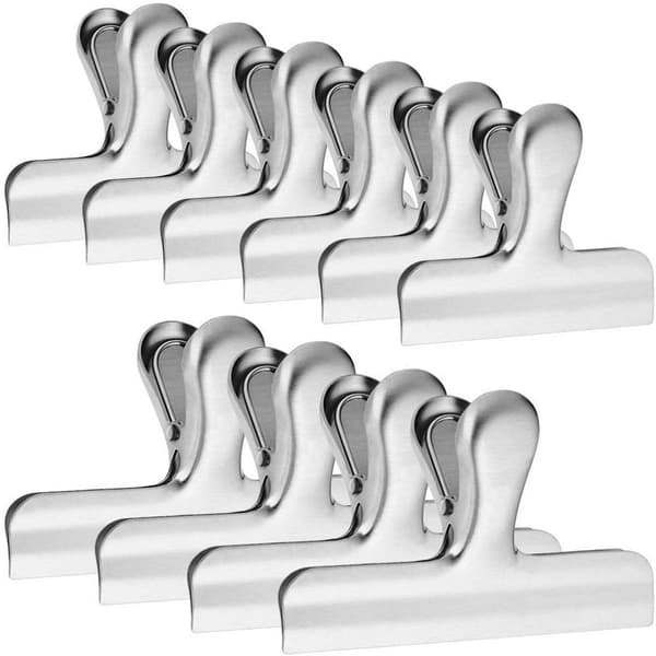 10-pack rostfria chipspåsklämmor, 7,7 cm breda, kraftiga