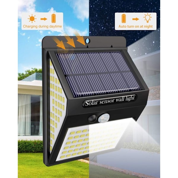 140 LED utomhus solcellslampa 3 belysningslägen, utomhus solcellslampa rörelsesensor, 2-pack KLB