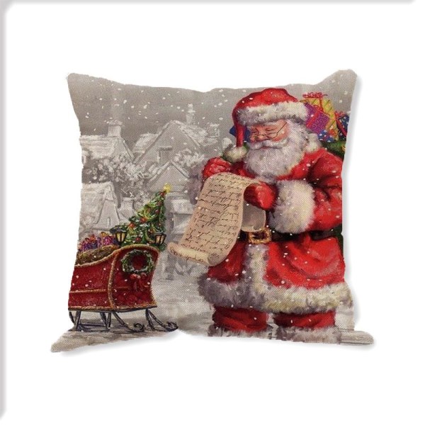 4 stk juleputetrekk i bomullslin, 45x45cm, juleputetrekk med julemotiv, søte tegneseriefigurer, juledekorasjon for biler, sofaer
