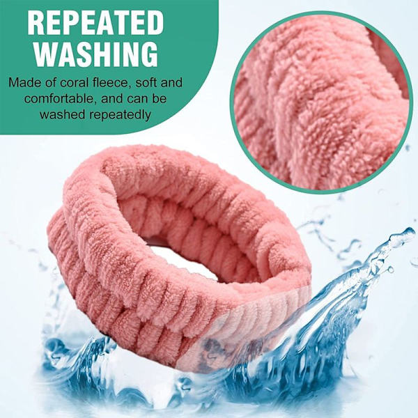 Spa-hårband för kvinnor, mikrofiberhårband för ansiktsmakeup, rosa
