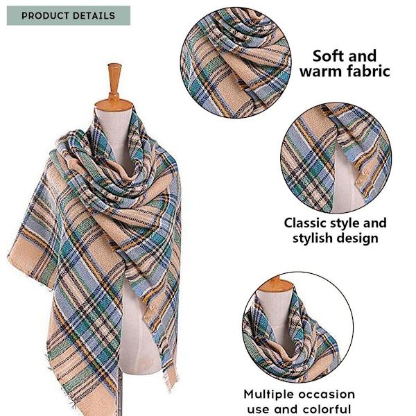 Fashion Rutig Filt Scarf Stor Oversized Lång Scarf för Kvinnor Grön