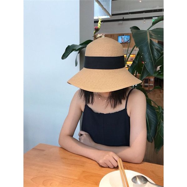 Brun solhatt for kvinner, strandhatt 56-58 cm bred