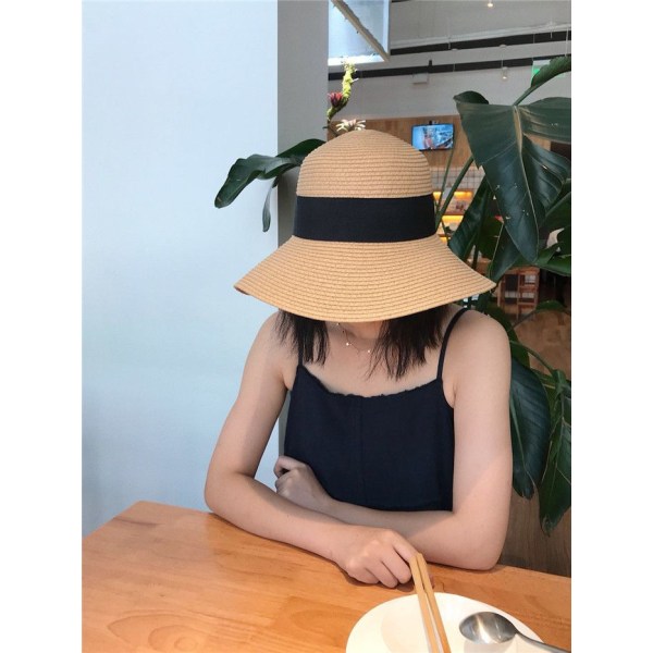 Brun solhatt för kvinnor, strandhatt 56-58 cm bred