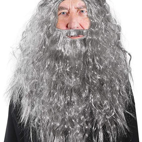 Riktigt hår peruk gubbe peruk håraccessoarer långt skägg Halloween