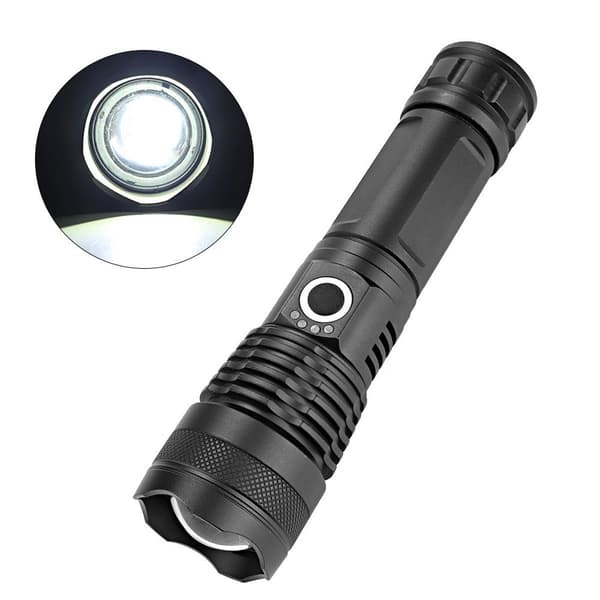 Ulkoiluun tarkoitettu USB-ladattava LED-taskulamppu, jossa on korkea kirkkaus KLB