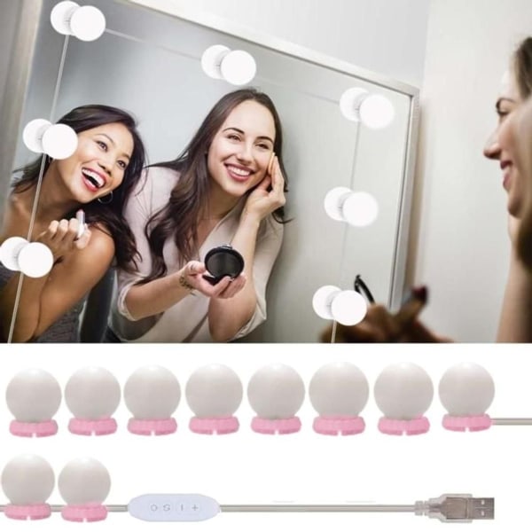 LED-spegellampa, Hollywood-stil 10 dimbara sminklampor 7000K sminklampa, KLB