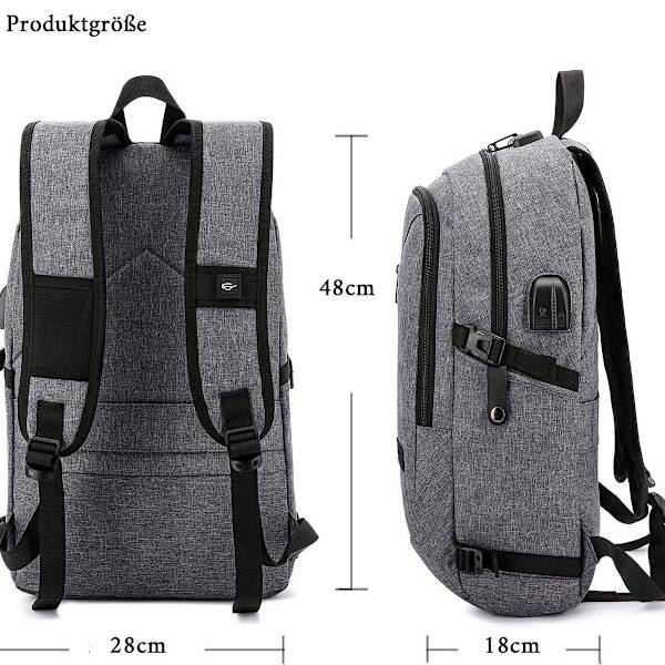 Stöldskyddande laptopryggsäck för män: 15,6 tum, USB-laddningsport KLB