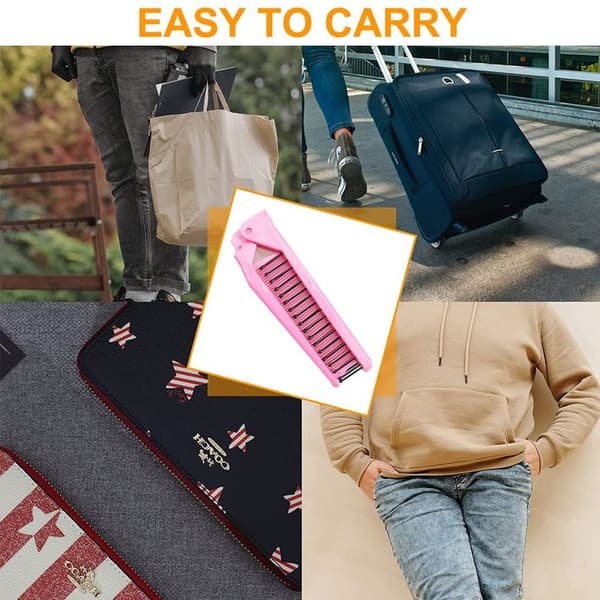 Foldbar Hårkam Bærbar Rejsehårkam Børste Dobbelt Pink