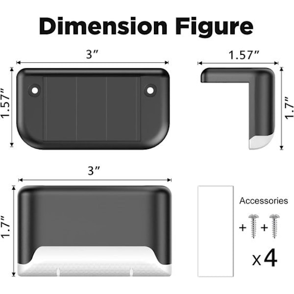 4-pack Soltrappbelysning Solbelysning för Däck Utomhus LED Soltrappbelysning IP65
