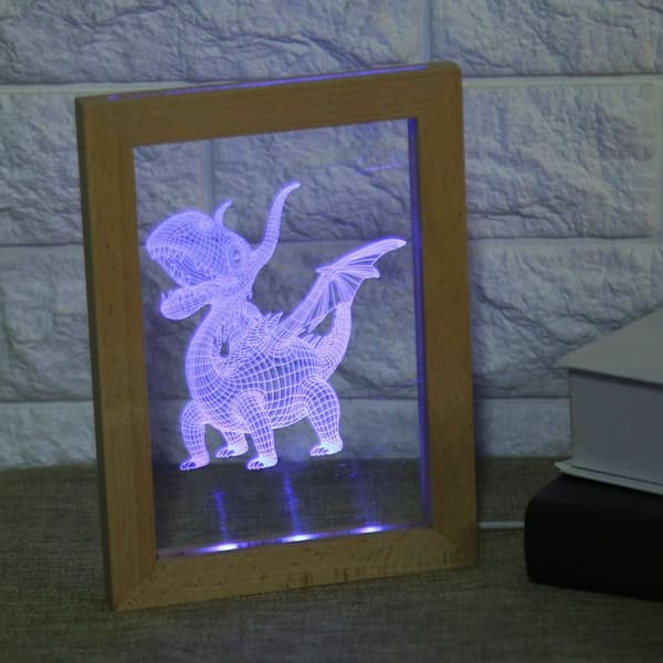 LED 3D nattlys skrivebordslampe akrylpanel mønsterlys KLB