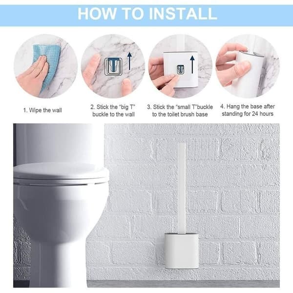 Flat silikon toalettbørste ï¿½C toalettbørste og holder, dryppfri,