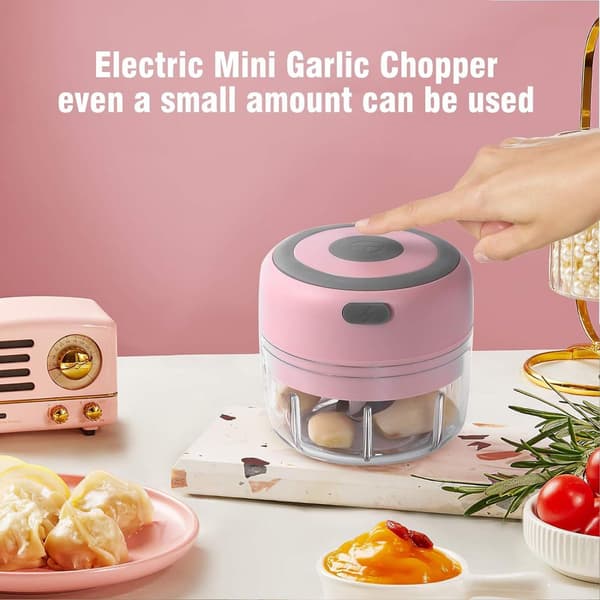 Elektrisk mini hvidløgsslicer, slicer og hakker pink