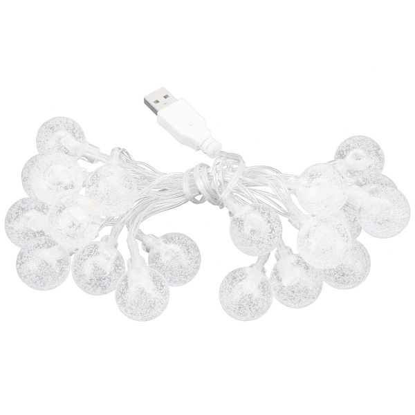 USB-lyskæde, 20 LED'er, krystalboble, sfærisk, dekorativ KLB