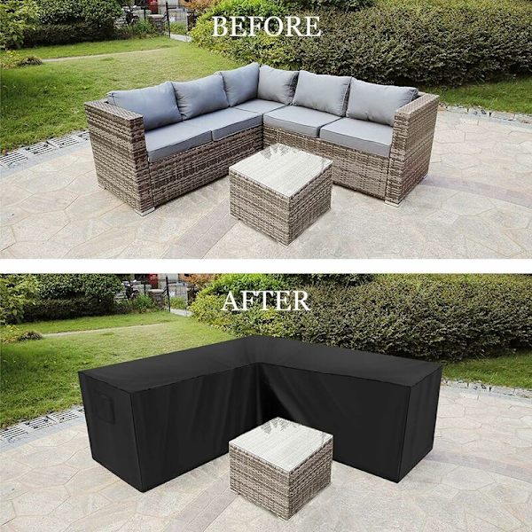 Hagesofa hjørnetrekk vanntett 210D Oxford støvtett hagemøbeltrekk L-formet hjørnesofatrekk (270 x 270 x 90cm) KLB
