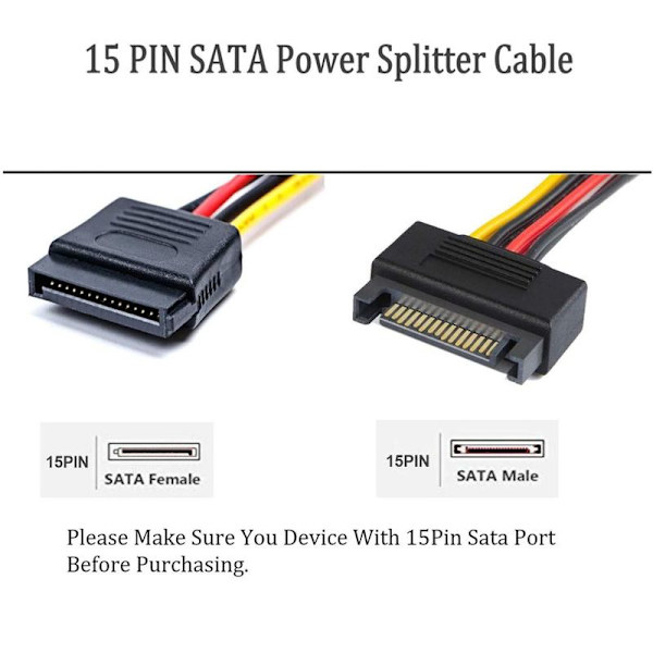 SATA 15-pin strømkabel, kabeloppretting SATA 15-pin hann til