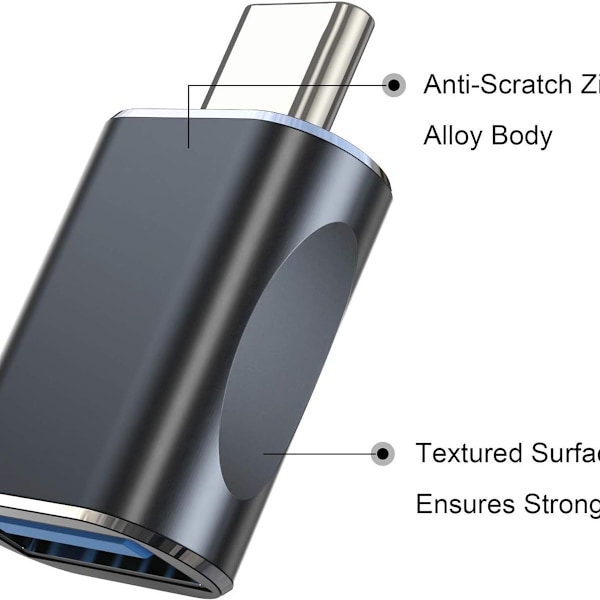 Typ C till USB-adapter, USB C till USB 3.0-adapter, aluminium svart